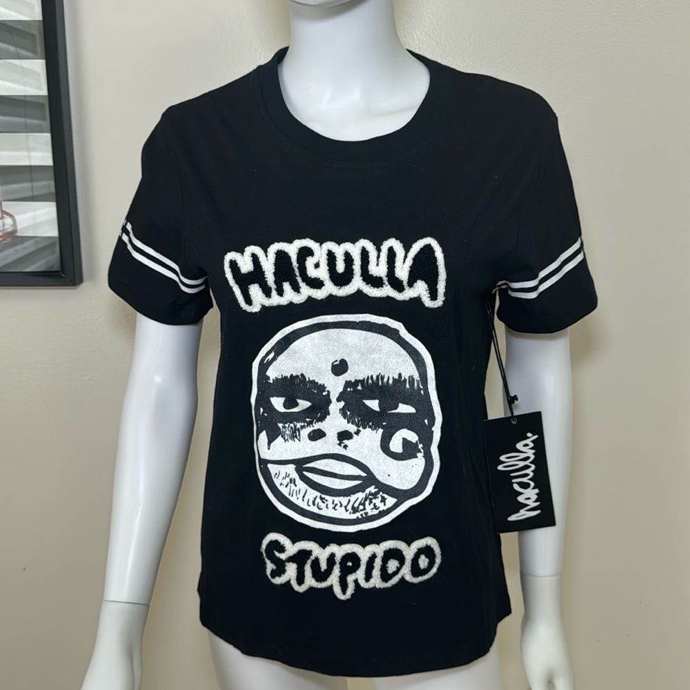 Rare Find, Haculla Stupido Black/White Back Zipper Tee - Brand New